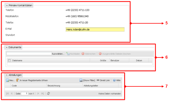 5 Infobereich; 6 Dokumenten-Upload; 7 List-Connect